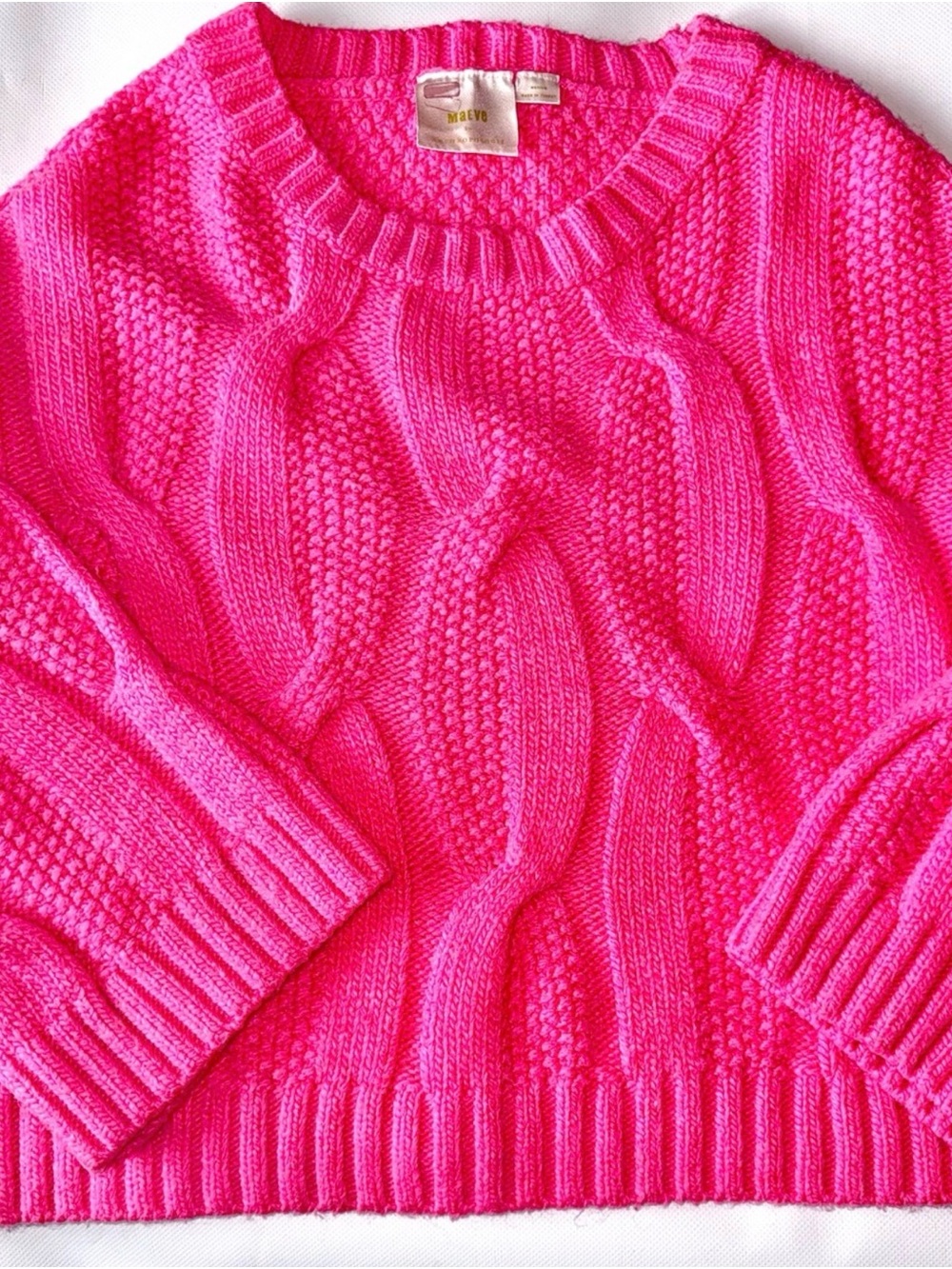 MAEVE Anthropologie Oversized Pink Cable knit Sweater sz M - Picture 5 of 5